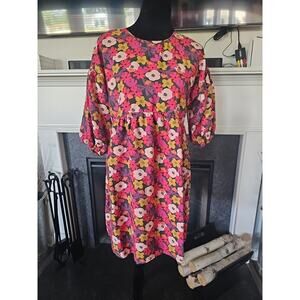 Michelle Mcdowell Dress Womens Medium Floral Print Puff 3/4 Sleeve